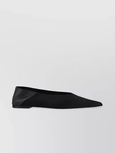 Saint Laurent Carolyn Pointed Toe Calfskin Ballerina Shoes In Black