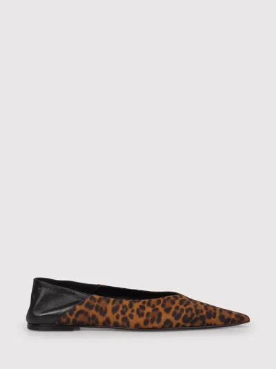 Saint Laurent Brown Ballerinas With Leopard Motif And Foldable Buttress In Fabric Woman In Animal Print