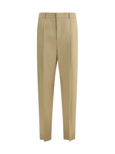 Saint Laurent High Waist Carrot Fit Wool Trousers In Brown