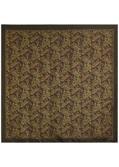 Saint Laurent Carre Paisley-print Silk Scarf In Green