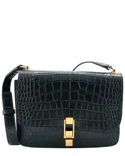 Saint Laurent Carre Satchel Crocodile Embossed Medium (authentic Pre-loved) In Green