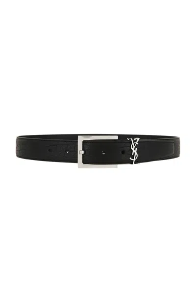 Saint Laurent Carree Passant Cassandre Ceinture Boucle Belt In Black