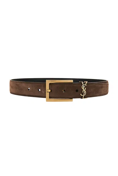 Saint Laurent Carree Passant Cassandre Ceinture Boucle Belt In Brown