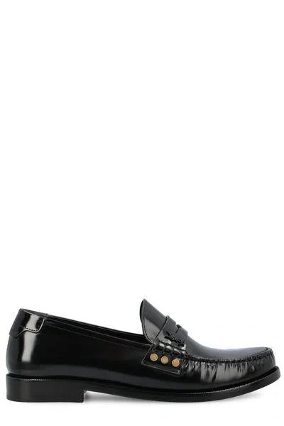 Saint Laurent Schuhe Penny-slot Leather Loafers In Black
