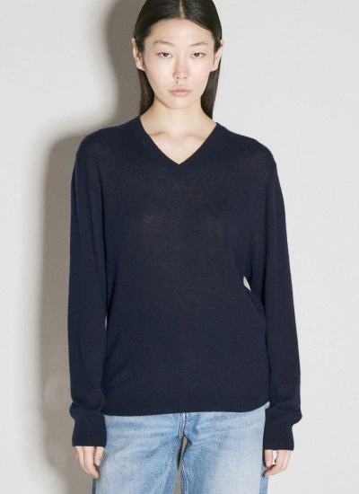 Saint Laurent Cashmere-and-silk V-neck Sweater In Blue