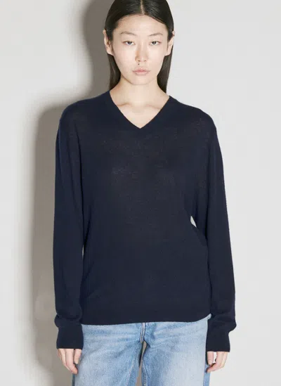 Saint Laurent Cashmere-and-silk V-neck Jumper In Blue