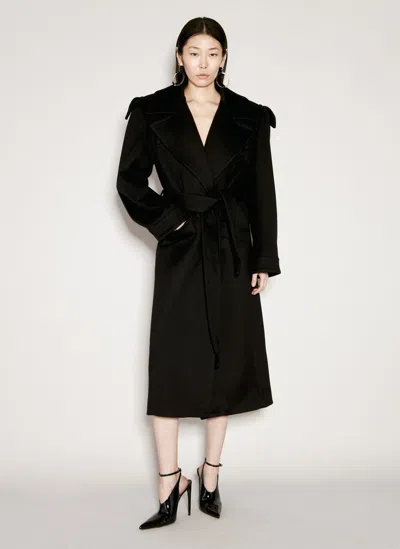 Saint Laurent Cashmere And Wool Belted Coat In Black