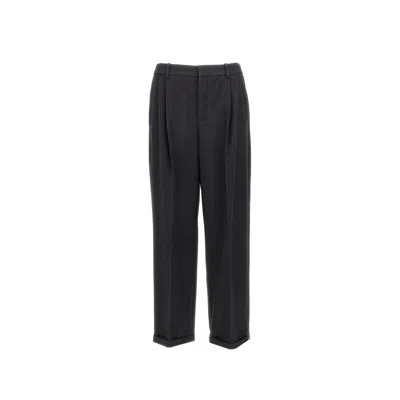 Saint Laurent High-waisted Black Trousers With Tone-on-tone Embossed Relief