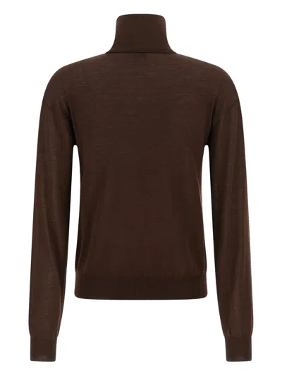 Saint Laurent Cashmere And Wool Turtleneck Sweater In Brown