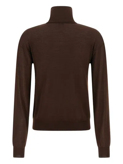 Saint Laurent Cashmere And Wool Turtleneck Sweater In Brown