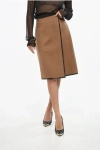 Saint Laurent Leather-trimmed Wool And Cashmere-blend Wrap Skirt In Brown
