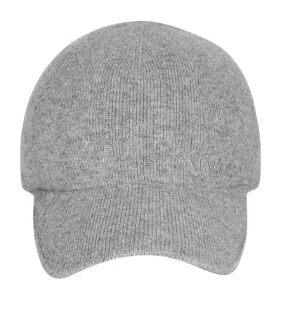 Saint Laurent Ribbed Knit Baseball Cap With Curved Brim In Gray