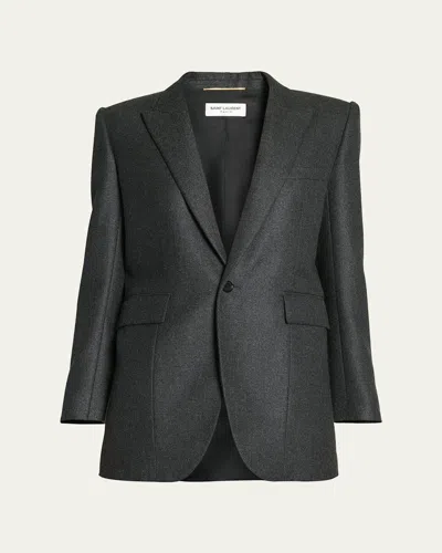 Saint Laurent Cashmere-blend Tailored Blazer Jacket In Anthrblk
