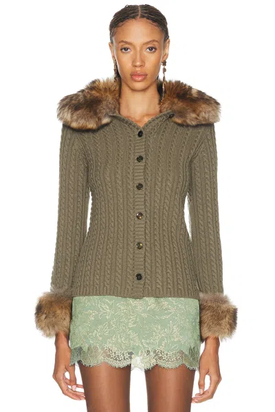 Saint Laurent Cashmere Cardigan In Kaki & Fauve