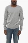 Saint Laurent Cashmere Crew-neck Sweater With Embroidered Logo In Silver