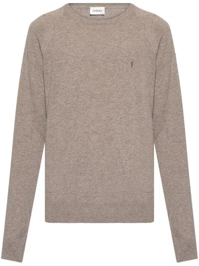 Saint Laurent Cashmere Crewneck Jumper In Neutral
