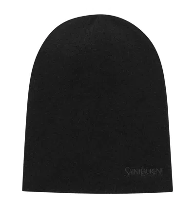 Saint Laurent Cashmere Embroidered-logo Beanie In Black