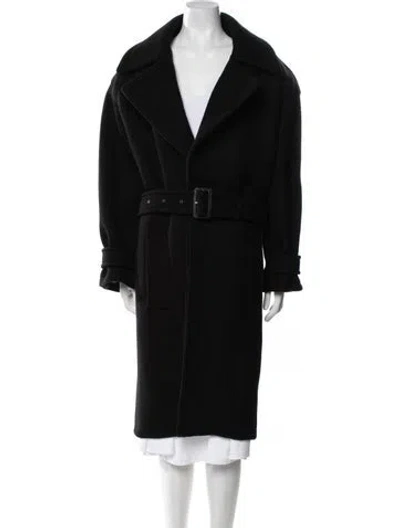 Pre-owned Saint Laurent Cashmere Faux Fur Coat In Black