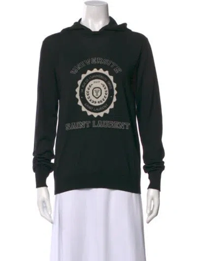 Pre-owned Saint Laurent Cashmere Graphic Print Hoodie In Black