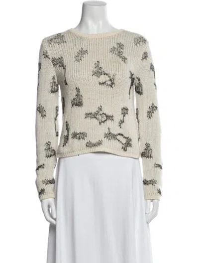 Pre-owned Saint Laurent Cashmere Graphic Print Sweater In White