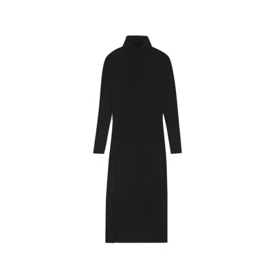 Saint Laurent Roll-neck Midi Dress In Black