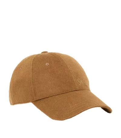 Saint Laurent Cashmere Logo Baseball Cap In Brown