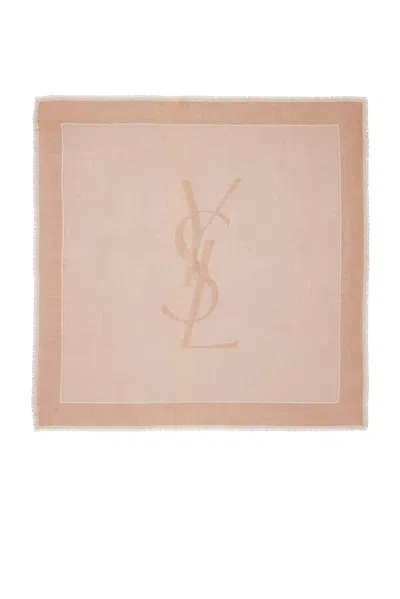 Saint Laurent Cassandre Square Scarf In Cashmere And Silk Etamine In Brown