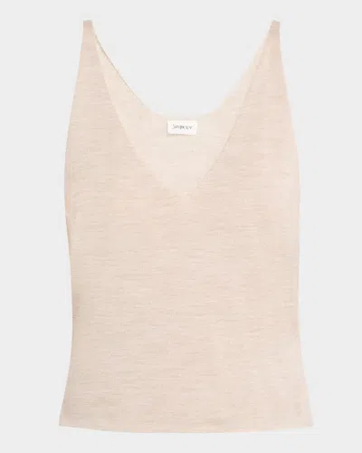 Saint Laurent Cashmere Low-cut Tank Top In Beige