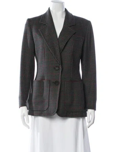 Pre-owned Saint Laurent Cashmere Plaid Print Blazer In Green