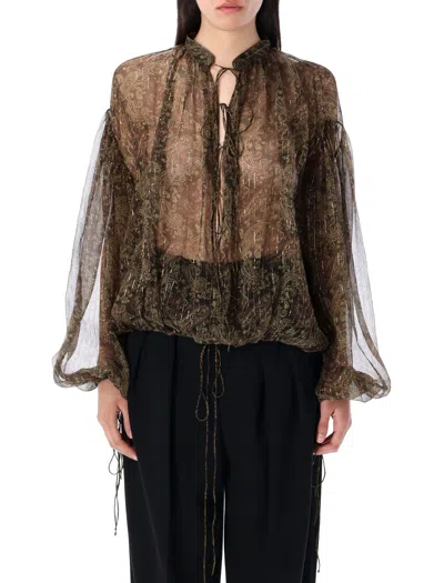SAINT LAURENT SAINT LAURENT CASHMERE PRINT BLOUSE
