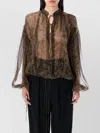 Saint Laurent Semi-sheer Cashmere Print Blouse With Band Collar