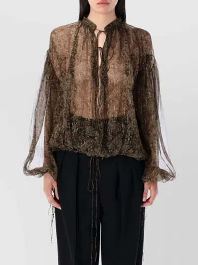 SAINT LAURENT CASHMERE PRINT SILK BLOUSE SHIRT