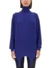 Saint Laurent High-neck Cashmere Mini Dress With Garter Attachment In Blue