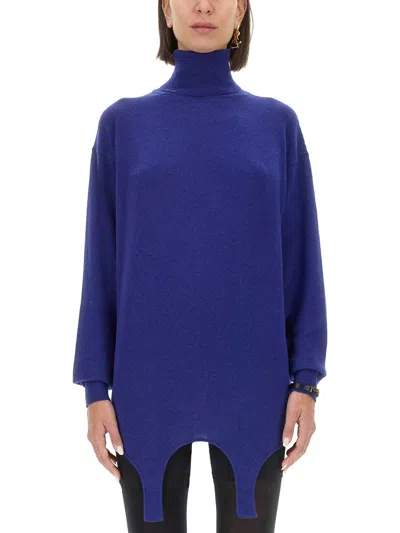 Saint Laurent Cashmere Long-sleeved Turtleneck Sweater In Blue