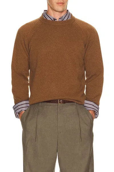 Saint Laurent Cashmere Raglan Sleeve Crewneck Sweater In Brown