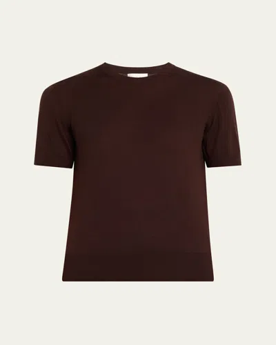 Saint Laurent Cashmere Short-sleeve Crewneck Sweater In Burgundy