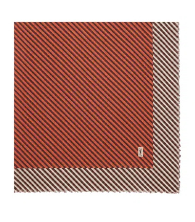 Saint Laurent Cashmere-silk Geometric Scarf In Brown