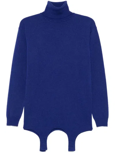 Saint Laurent Turtleneck Garter Sweater In Cashmere In Blue
