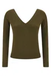 Saint Laurent Khaki Cashmere Sweater In Green