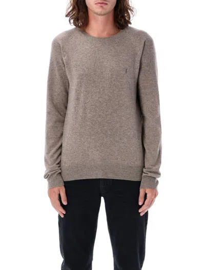 Saint Laurent Cashmere Crew-neck Sweater With Embroidered Logo In Gray