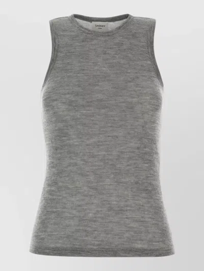 Saint Laurent Cashmere Tank Top Sleeveless Round Neck In Gray