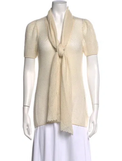 Pre-owned Saint Laurent Cashmere Tie Neck Sweater In Neutral