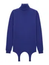 Saint Laurent High-neck Cashmere Mini Dress With Garter Attachment In Blue