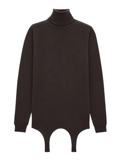 Saint Laurent Turtleneck Garter Sweater In Cashmere In Brown