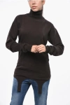 Saint Laurent Cashmere Turtleneck Sweater With Garter Strap In Black
