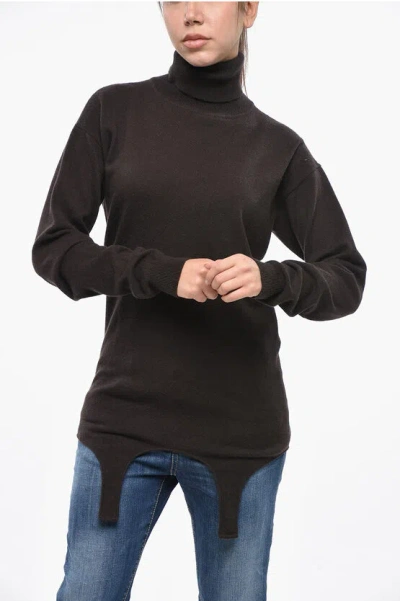 SAINT LAURENT CASHMERE TURTLENECK SWEATER WITH GARTER STRAP