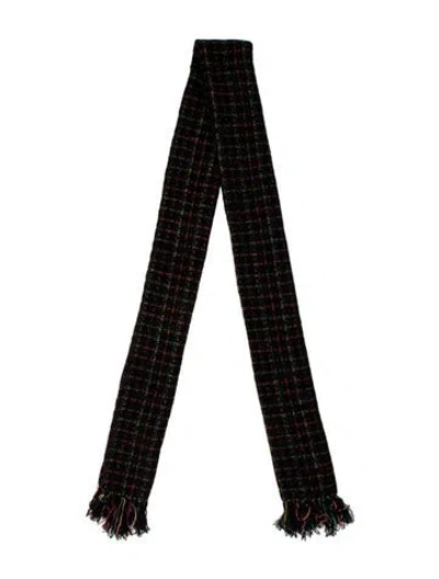 Pre-owned Saint Laurent Cashmere Tweed Pattern Scarf In Black