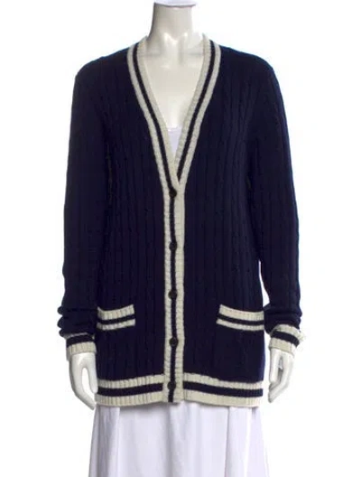 Pre-owned Saint Laurent Cashmere V-neck Sweater In Blue