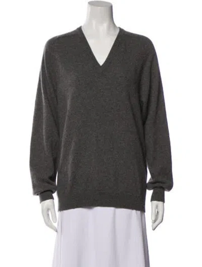 Pre-owned Saint Laurent Cashmere V-neck Sweater In Gray