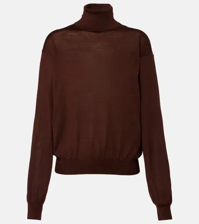 Saint Laurent Cashmere, Wool, And Silk Sweater In Brown